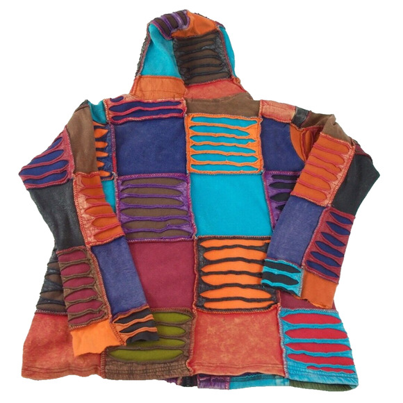 RISING INTERNATIONAL WOMEN Medium - FULL ZIP SLASHED PATCHWORK HOODIE SWEATSHIRT - Picture 2 of 9
